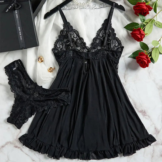 Completo lingerie plus size in pizzo con reggiseno, perizoma e vestaglia trasparente – Set elegante e romantico
