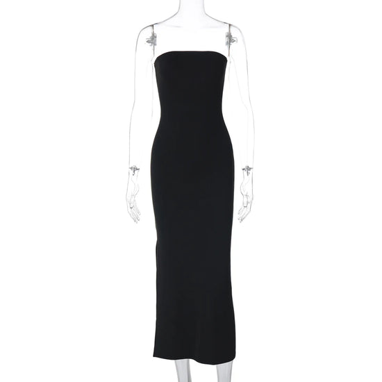 Abito Nero Elegante HugCitar – Maxi Dress Strapless Bodycon per Cerimonie, Party e Serate