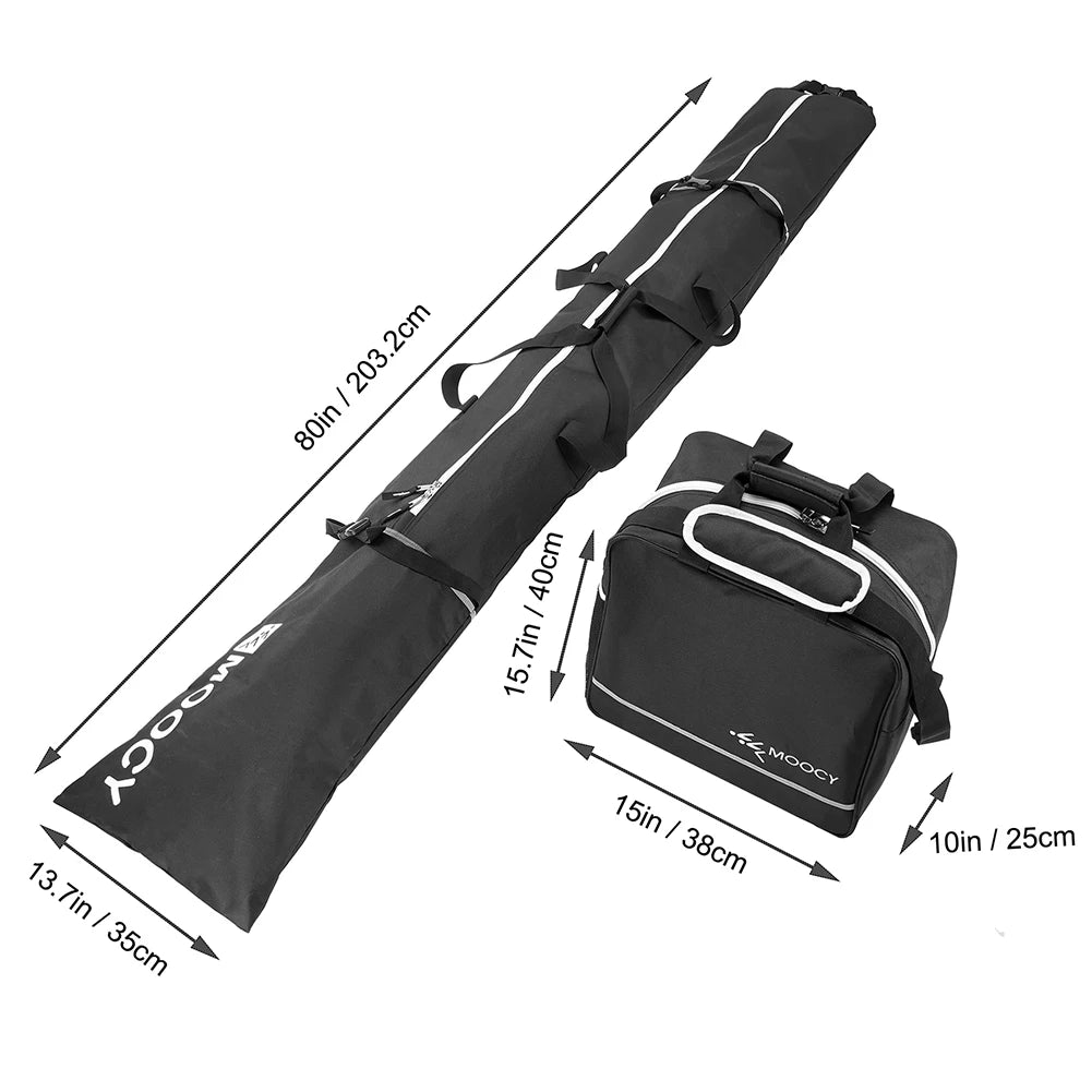 Set borsa da viaggio per sci + sacca scarponi – combo 2 pezzi impermeabile, adattata al volo e trasporto attrezzatura neve