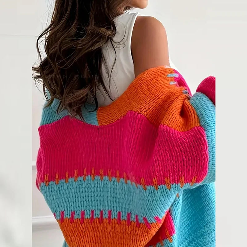 Cardigan donna autunno con scollo a V – Maglione / cardigan lungo in maglia leggera, stile loose eleganti