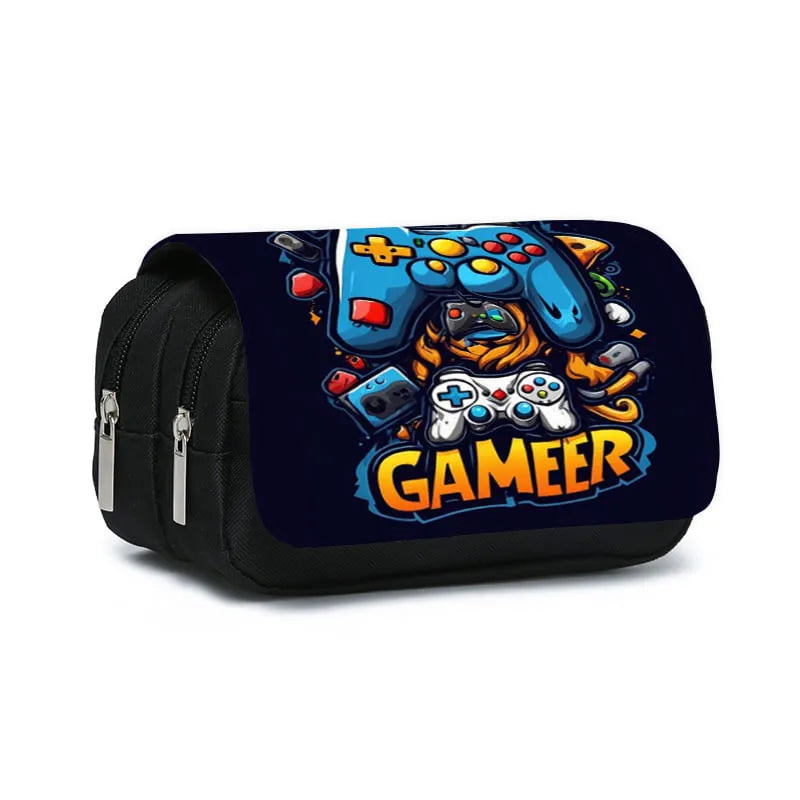 Game Controller Double Layered Flip Pen Case for Boy and Girls Best Gifts 2D Cartoon School Supplies Pencil Case for Children
