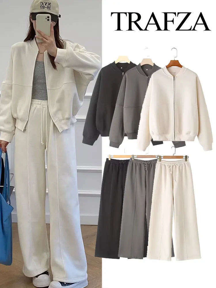 Completo donna autunnale con bomber corto e pantaloni palazzo vita alta – Outfit 2 pezzi