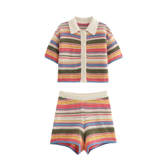 Co-ord donna 2025 – Cardigan rigato a maniche corte e shorts in coordinato