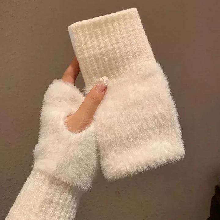 Guanti in pelliccia sintetica “mink fleece” half-finger donna – Guanti senza dita caldi e morbidi per l’inverno, perfetti per scrivere e usare lo smartphone