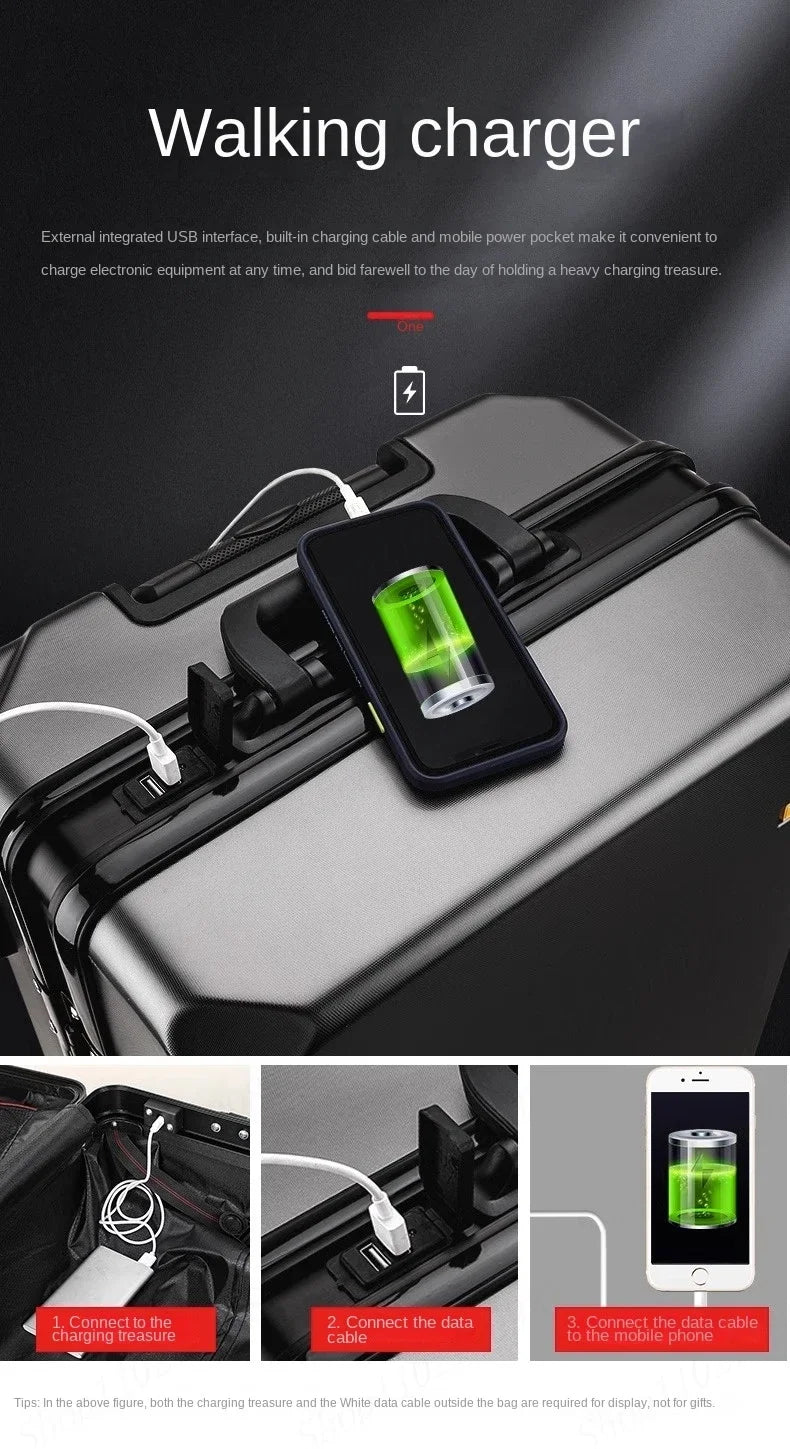 Trolley rigido alluminio 20-26″ cabina/da viaggio con serratura TSA + porte USB – valigia leggera e professionale