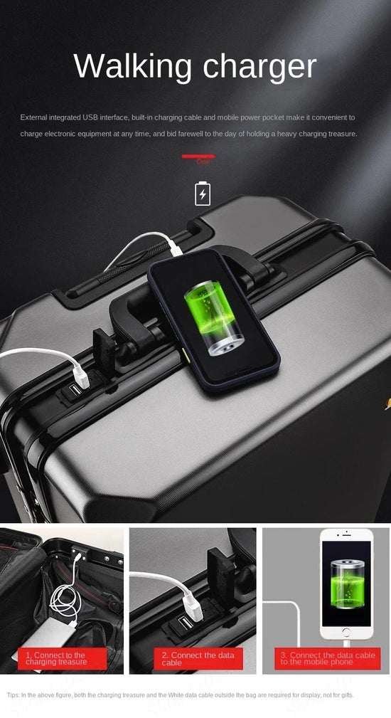 Trolley rigido alluminio 20-26″ cabina/da viaggio con serratura TSA + porte USB – valigia leggera e professionale