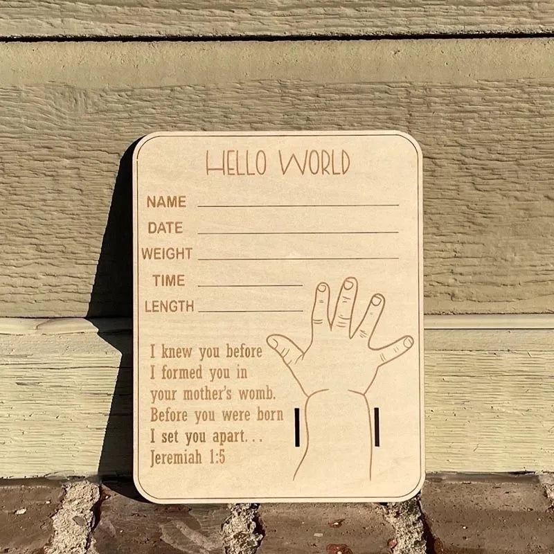 Porta Braccialetto Nascita Neonato – Targhetta Hello World in Legno