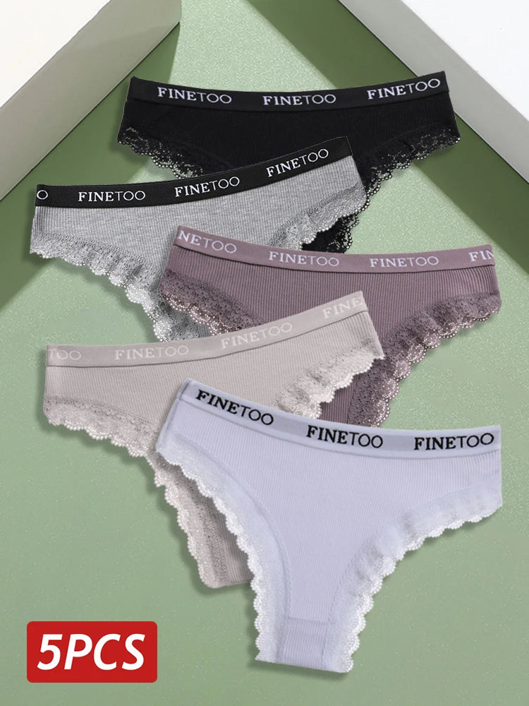 Set perizomi donna seamless in cotone + pizzo – vita bassa, T-back, soft comfort, taglie da M a 2XL