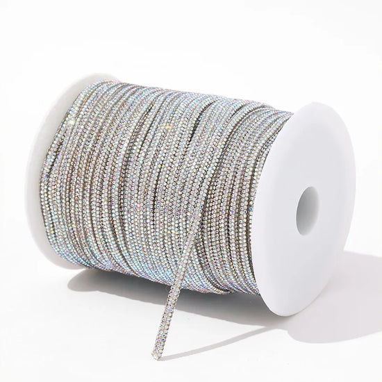 Corda in Cotone con Strass in Vetro 4 mm – 5 Metri Applicabile con Ferro o Cucitura per Abiti, Borse e Scarpe