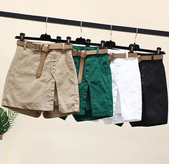 Gonna Pantaloncino Donna Vita Alta – Shorts A-Line con Bottoni