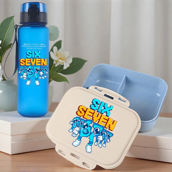 2pcs Steal A Brainrot Bento Lunch Box Water Bottle 67 Six Seven Cartoon Printed Lunch Box Boys School Supplies Children Gifts
