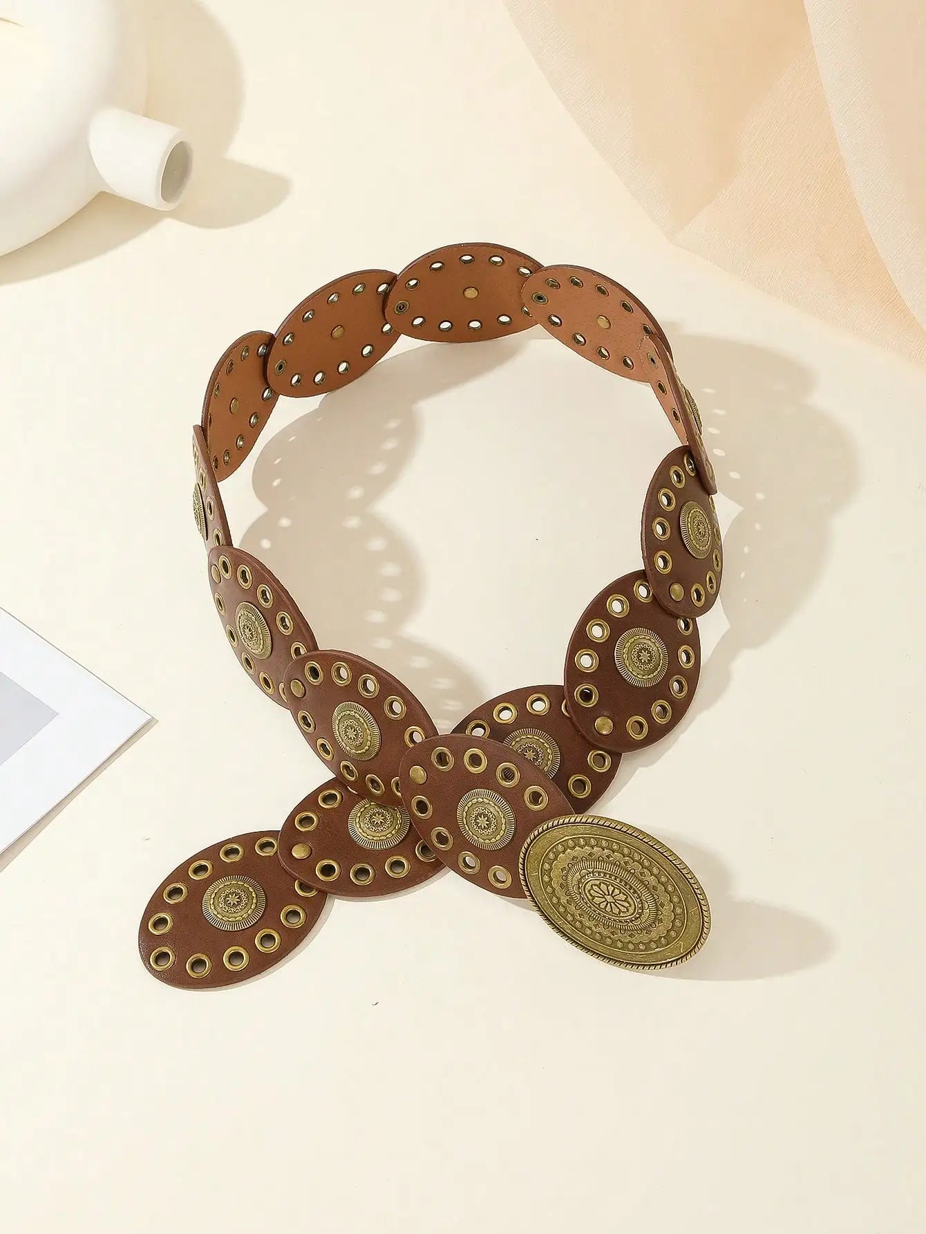 Cintura boho patchwork retrò con fibbia ovale – vintage oval buckle belt stile western / cowboy donna