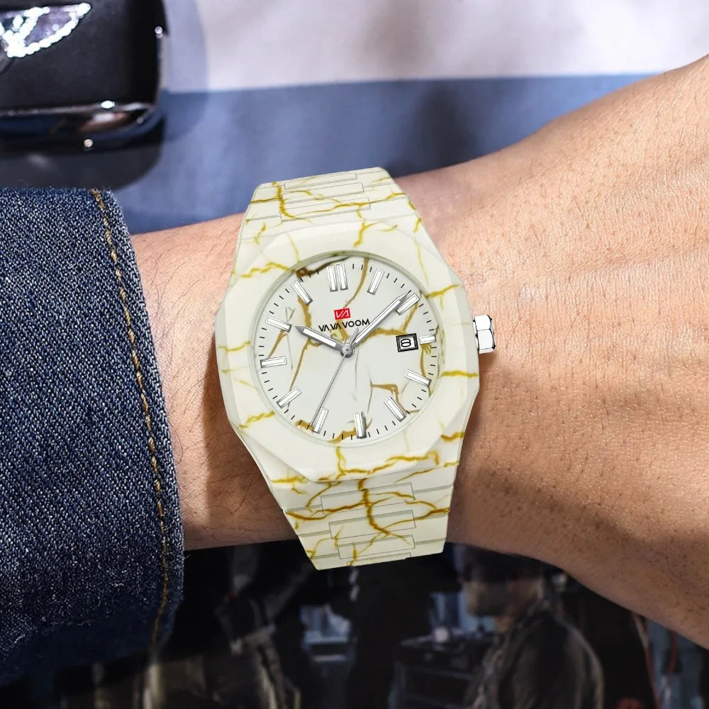 Orologio da Uomo Elegante con Quadrante Marmo – Impermeabile, Calendario e Lancette Luminose