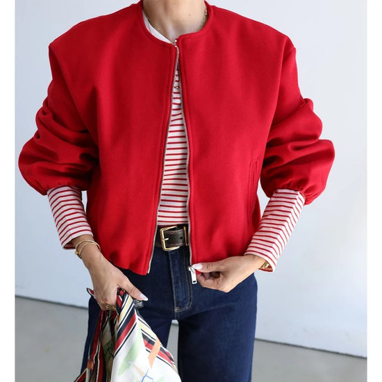 Bomber corto rosso da donna – giacca cropped sportiva