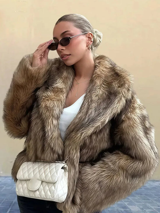 Cappotto in pelliccia sintetica con colletto a revers per donna – Giacca lunga a maniche lunghe, stile casual elegante per l'inverno 2025