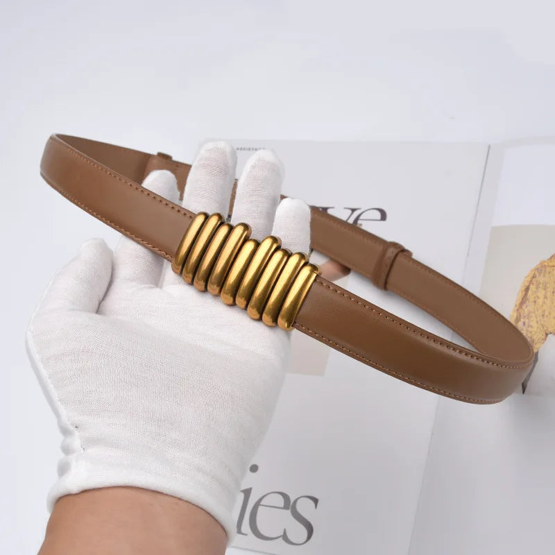 Cintura donna ecopelle vera 2025 – skinny knot belt in cowhide con fibbia gold, cintura regalo moda