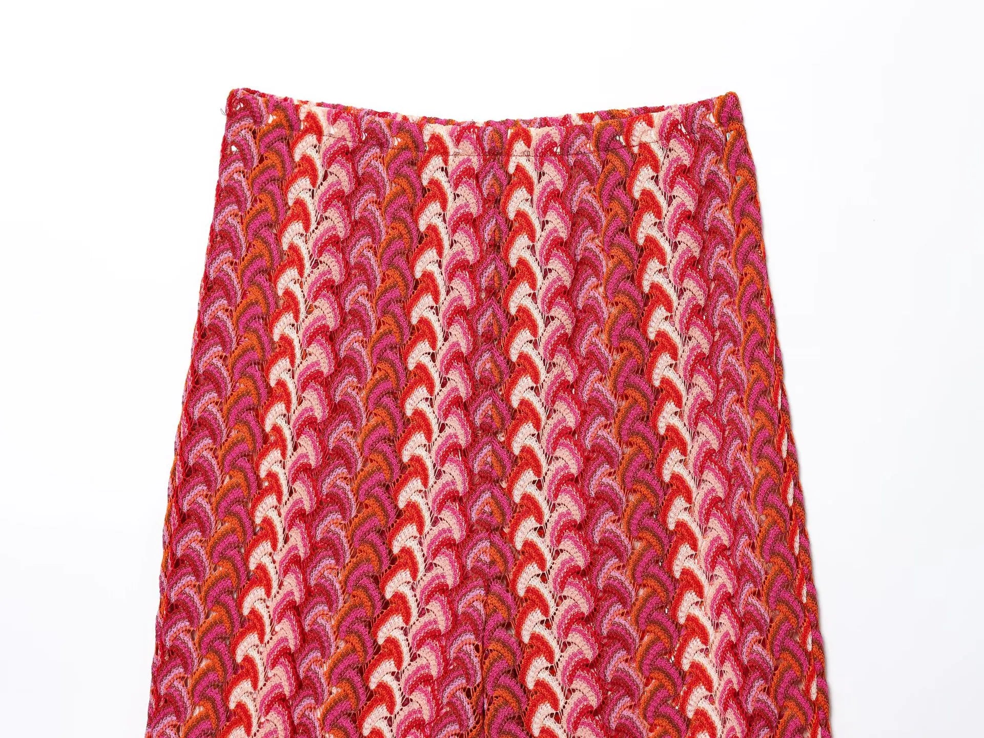 Coordinato donna in maglia crochet – top corto girocollo e pantaloni dritti vita alta