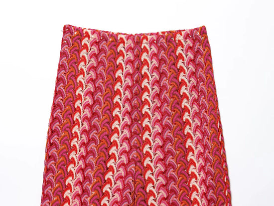 Coordinato donna in maglia crochet – top corto girocollo e pantaloni dritti vita alta