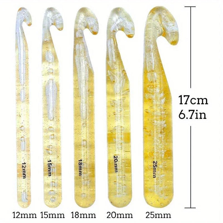 Set 5 uncinetti crystal trasparenti 12-25 mm – grandi crochet per filati spessi e creazioni chunky