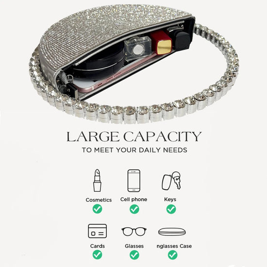 Clutch tonda glitter con strass – Borsa da sera elegante a forma di diamante piccola