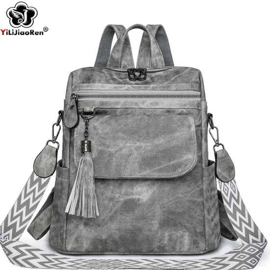Zaino donna grande capacità in pelle simil-cuoio – daypack fashion da viaggio e scuola, backpack solid colour per ragazze