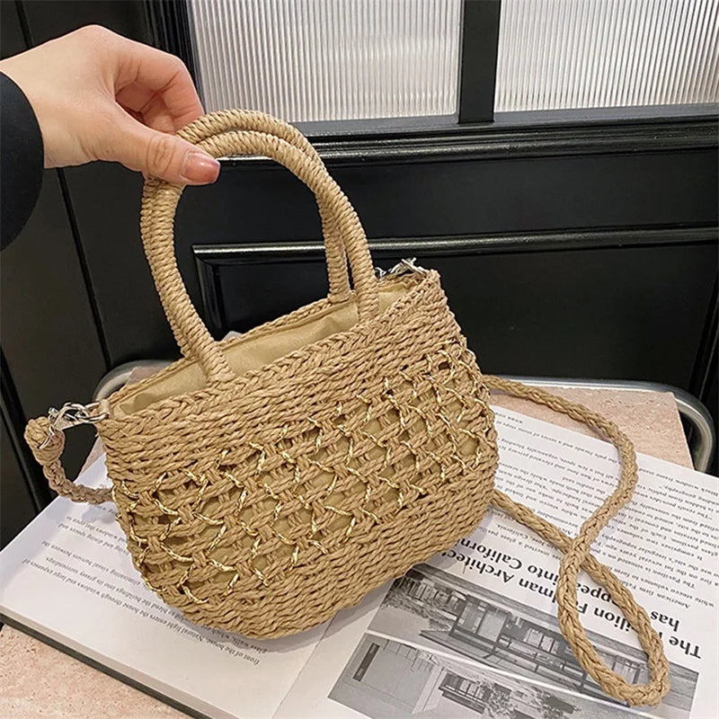 Borsa Piccola a Tracolla Donna in Paglia Intrecciata - Leggera e Trendy