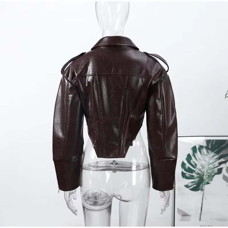 Giacca Biker Donna Effetto Pelle Lucida con Zip – Nero o Rosso