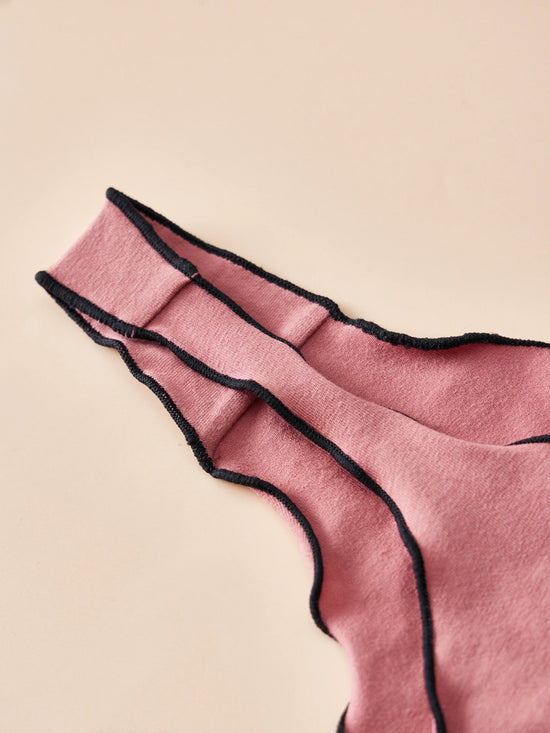 Set 4 pezzi perizomi donna in cotone – solid color, vita bassa, fascia T-back con fiocco, underwear comodo quotidiano