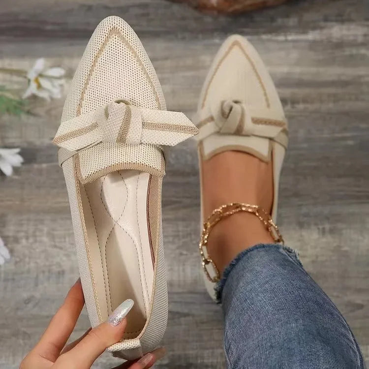 Ballerine Donna  – Scarpe Slip-On Traspiranti in Maglia a Punta con Nodo Decorativo