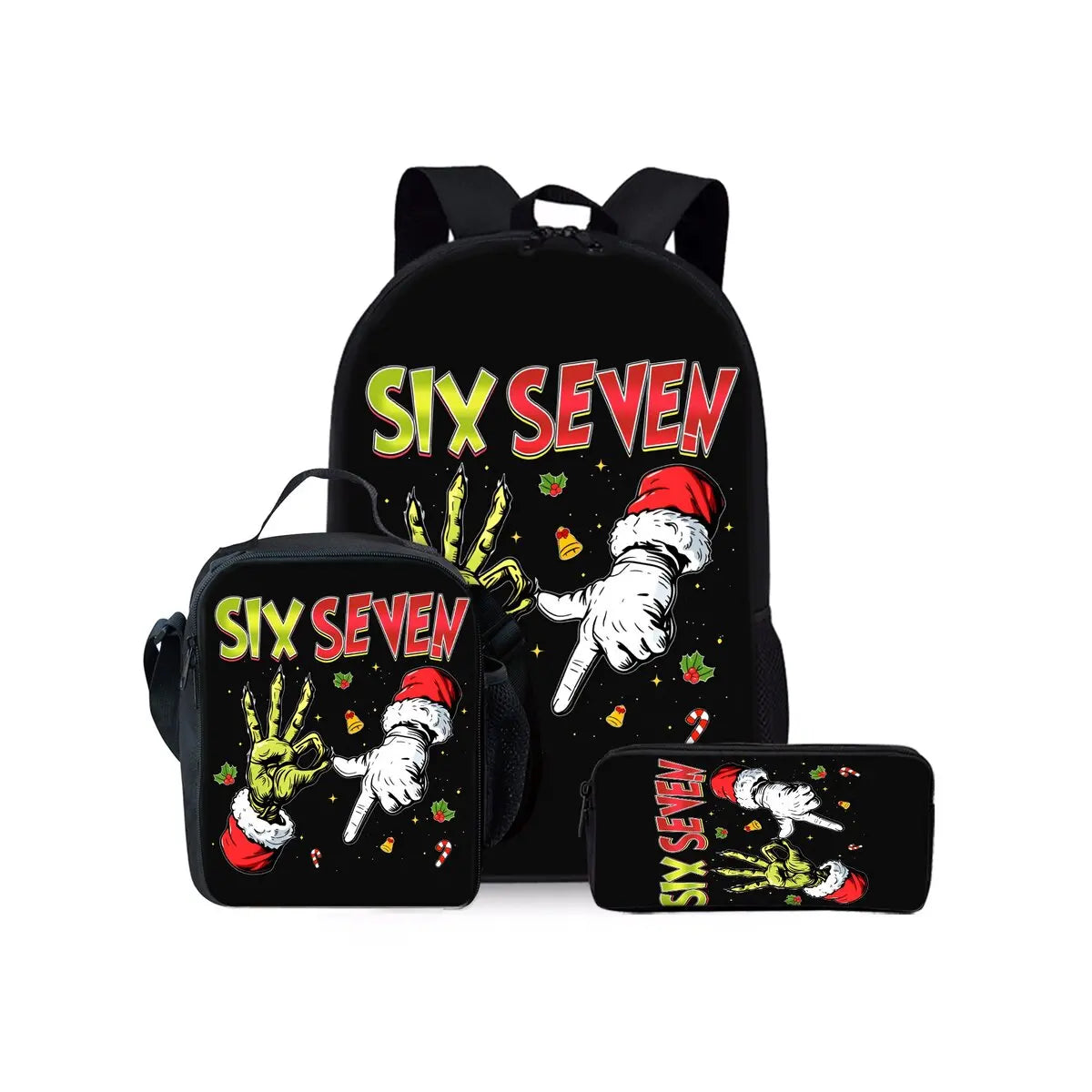 New Colorful Number 67 Print Three Piece Set Backpacks for Boy and Girls Best Gifts 2D Flat Cartoon School Bag for Children