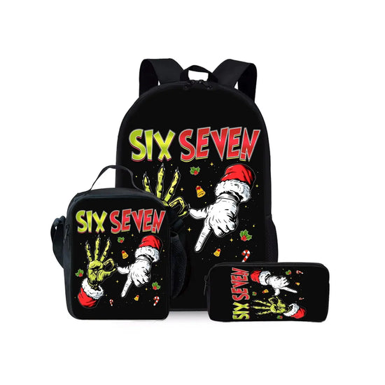 New Colorful Number 67 Print Three Piece Set Backpacks for Boy and Girls Best Gifts 2D Flat Cartoon School Bag for Children