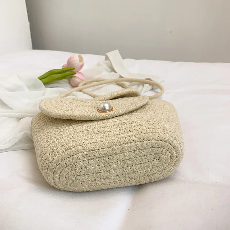 Borsa a Tracolla Estiva Donna in paglia Intrecciato Stile Vacanza