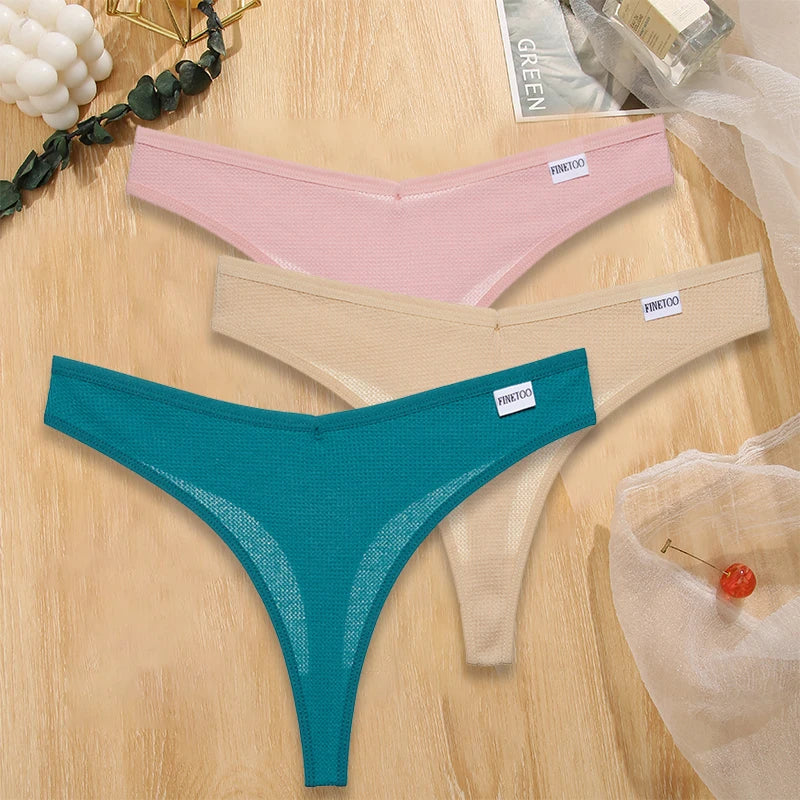 Set 3 pezzi perizomi donna G-string in cotone waffle a vita bassa – underwear sexy comfort quotidiano