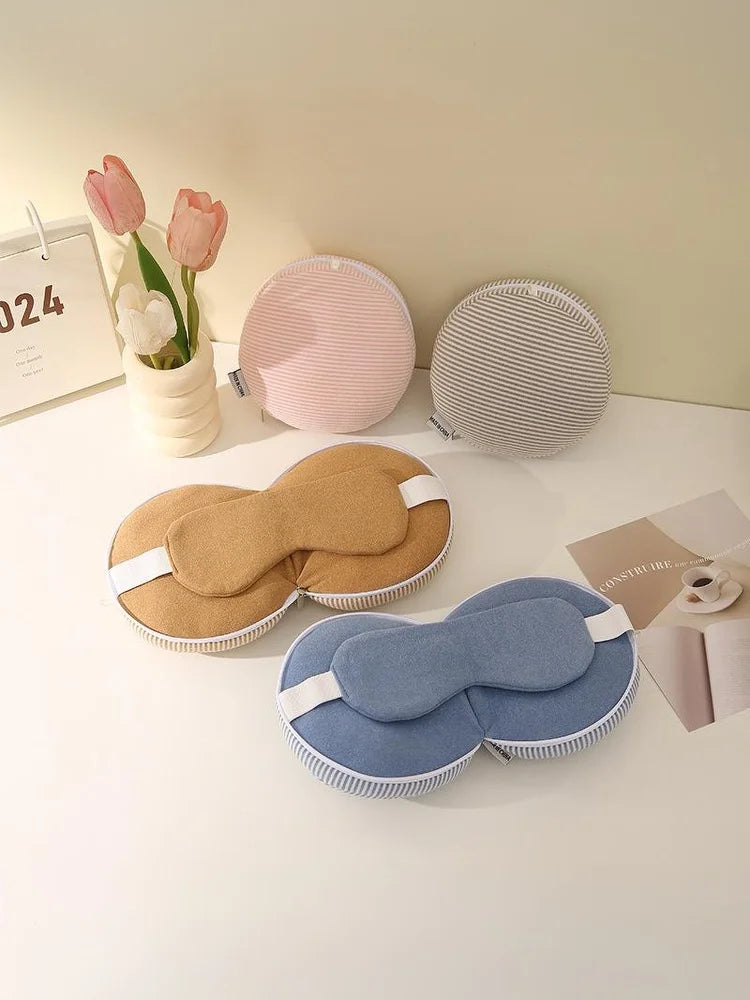 Cuscino da Viaggio 2-in-1 con Mascherina per Occhi – Supporto per Collo e Riposo comodo