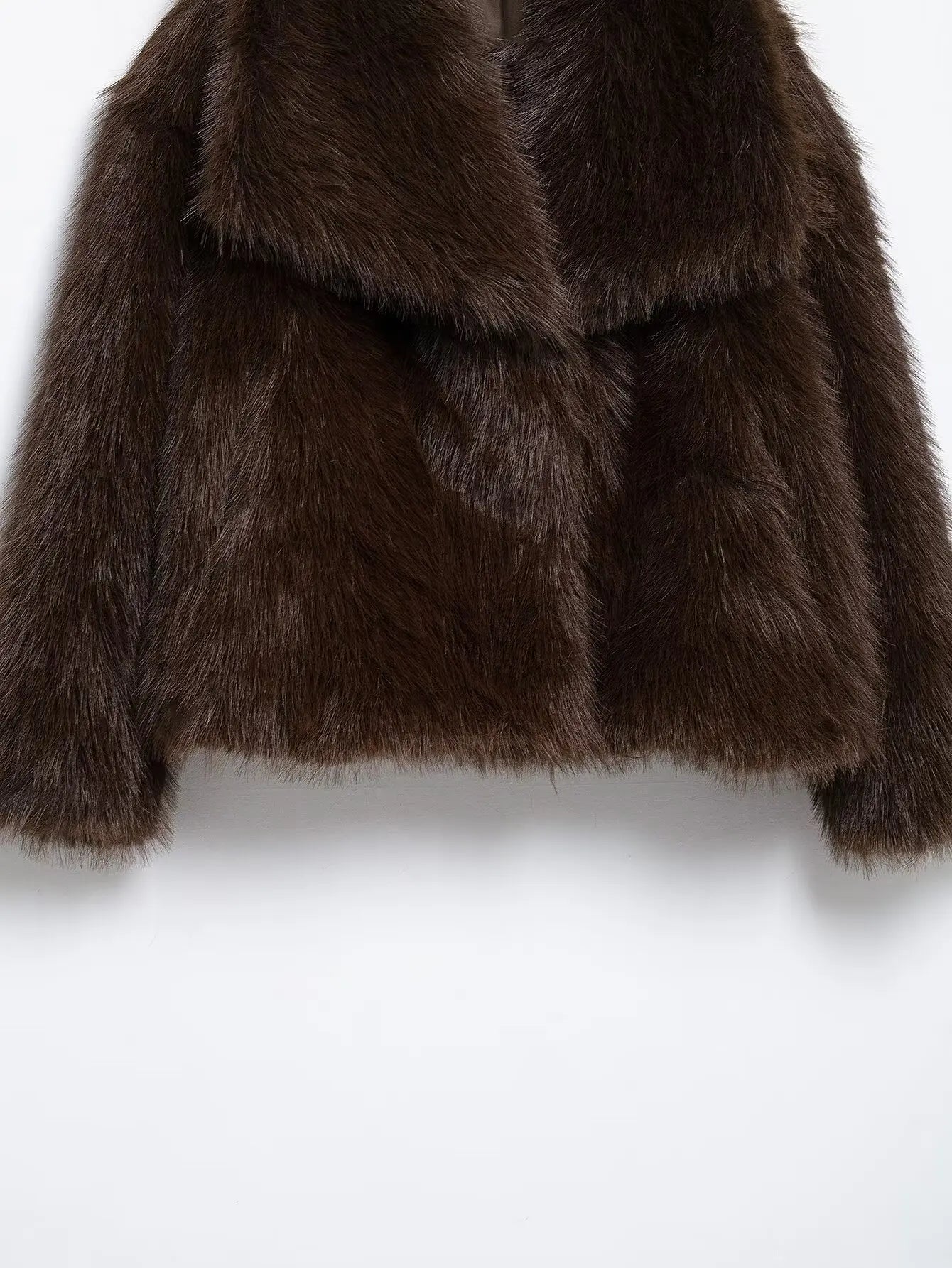 Giacca in pelliccia sintetica marrone con scollo a V per donna – Giacca lunga a maniche lunghe, stile casual elegante per l'autunno/inverno