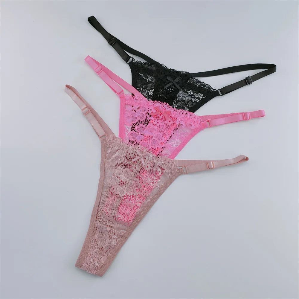 Set 3 Perizomi in Pizzo Trasparente Donna– Sexy Regolabile