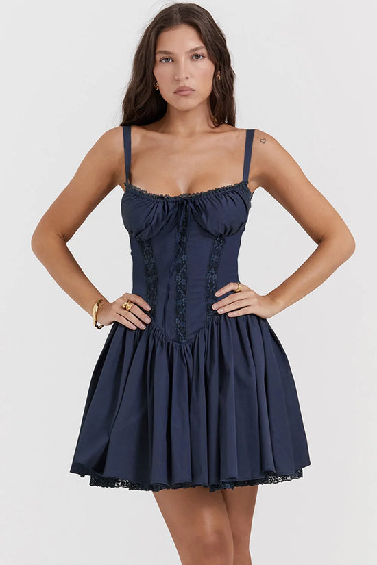 Mini Abito Corsetto in Pizzo Floreale – Estate 2025, Bianco/ Giallo/Rosso/Blu
