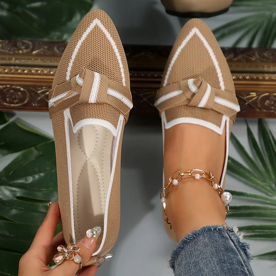 Ballerine Donna  – Scarpe Slip-On Traspiranti in Maglia a Punta con Nodo Decorativo