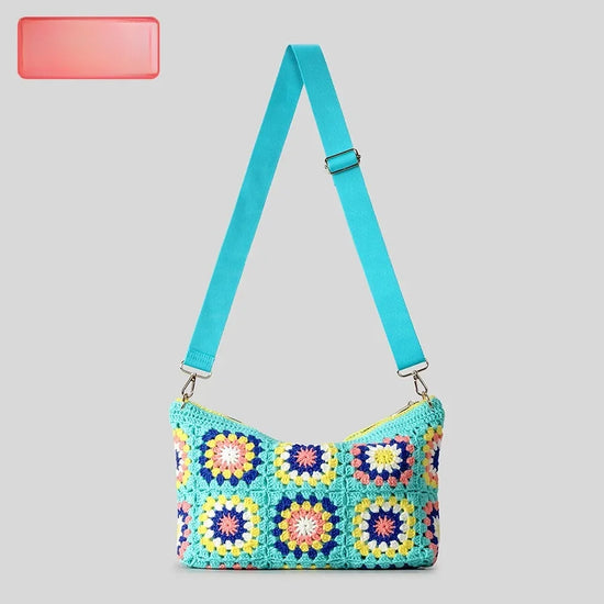 Borsa a tracolla in cotone uncinetto traforato – shoulder bag artigianale floreale con zip, stile boho