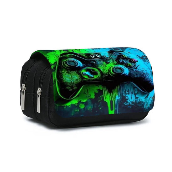 Game Controller Double Layered Flip Pen Case for Boy and Girls Best Gifts 2D Cartoon School Supplies Pencil Case for Children