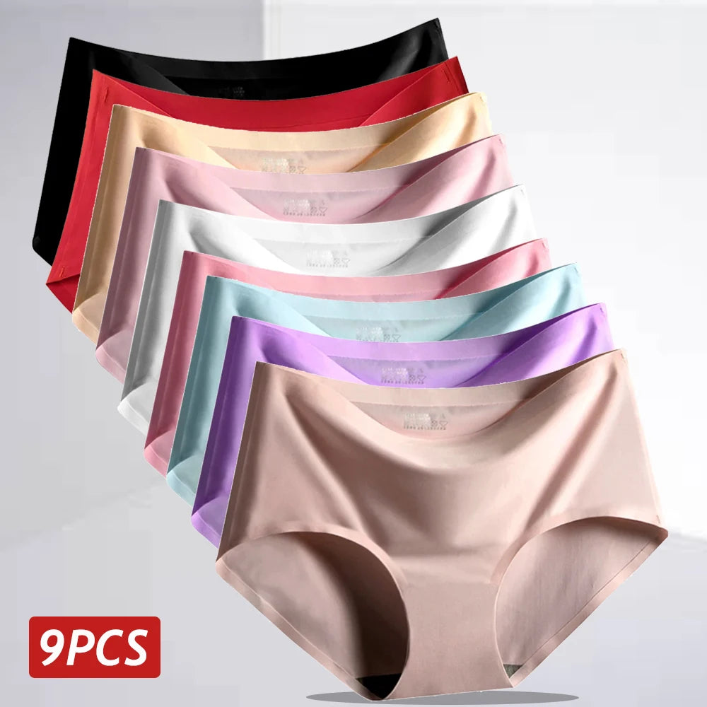 Set 9 pezzi perizomi donna seamless in ice-silk – mid-rise, mutandine traspiranti comfort quotidiano taglie grandi