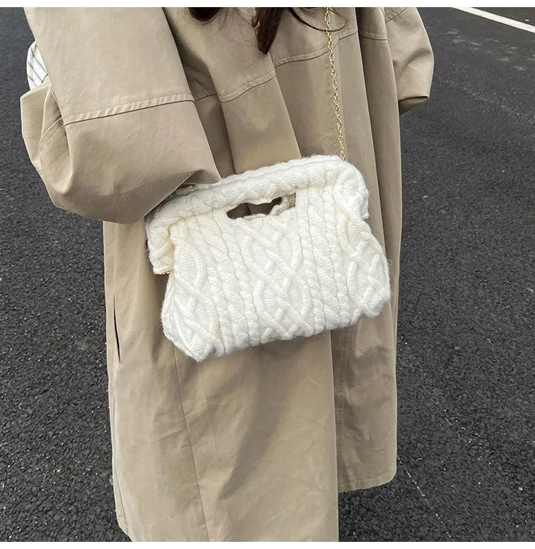 Borsa Crochet Donna Invernale – Crossbody Tricot con Catena e Texture Maglia