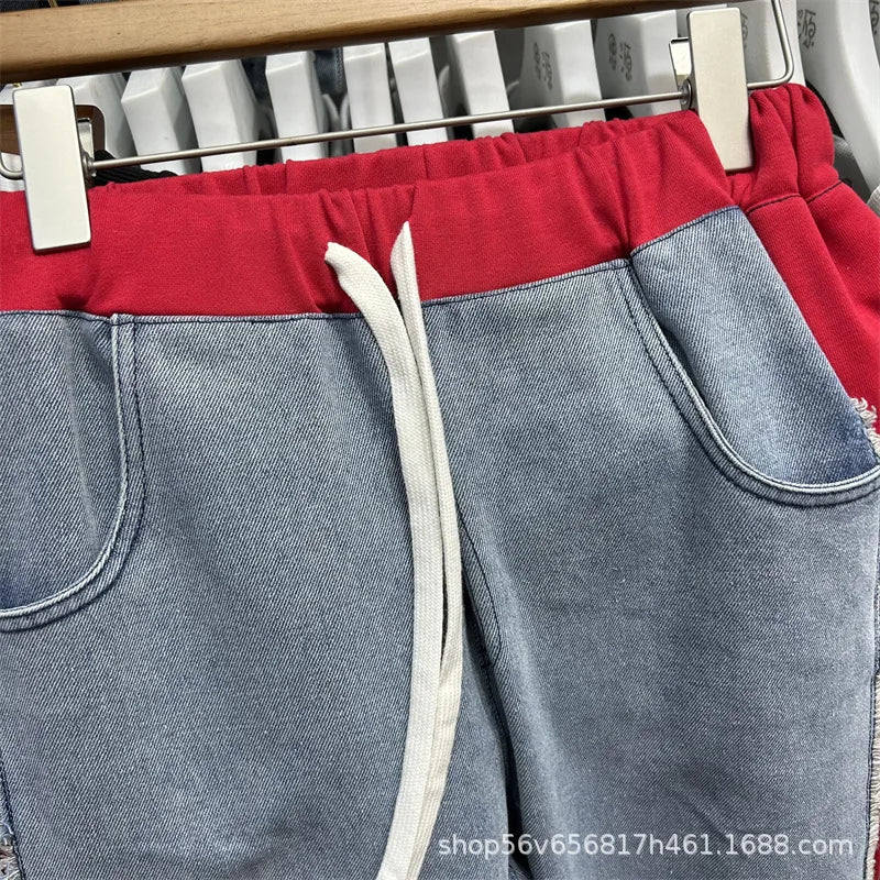 Completo Donna Denim Patchwork – Felpa + Pantaloni Streetwear Casual