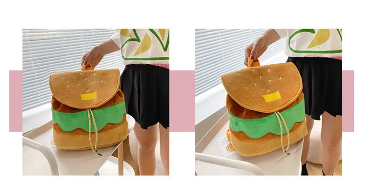 Zaino hamburger cartoon unisex – Backpack kawaii grande capacità per bambini e adulti, design buffo e comodo