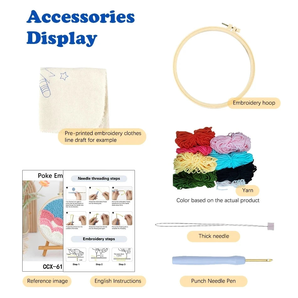Kit Punch Needle Funghi e Fiori – Ricamo DIY Facile per Principianti