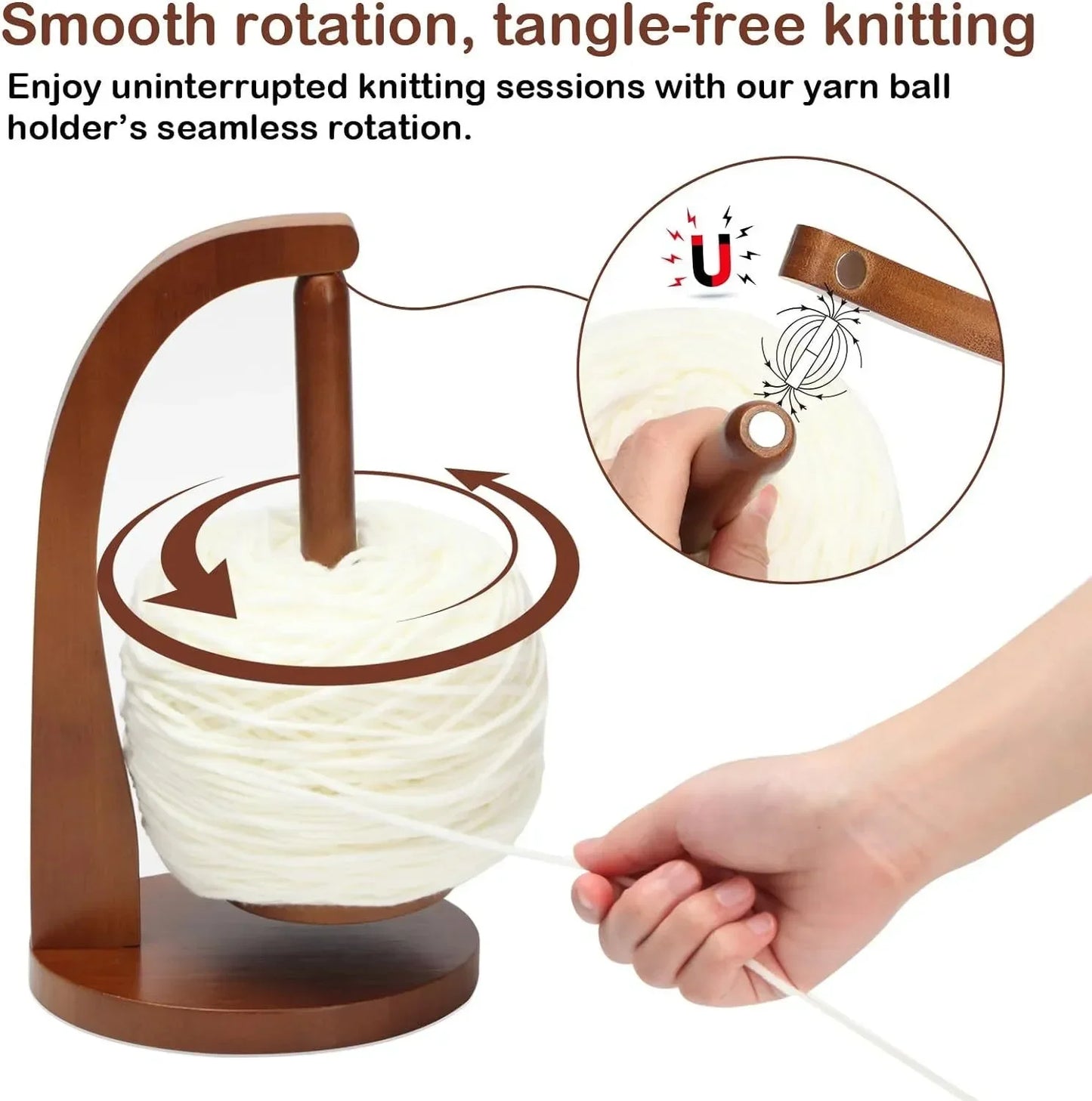 Supporto Gomitolo Filo in Legno Rotante con Sistema Magnetico – Porta Gomitolo per Uncinetto e Maglia