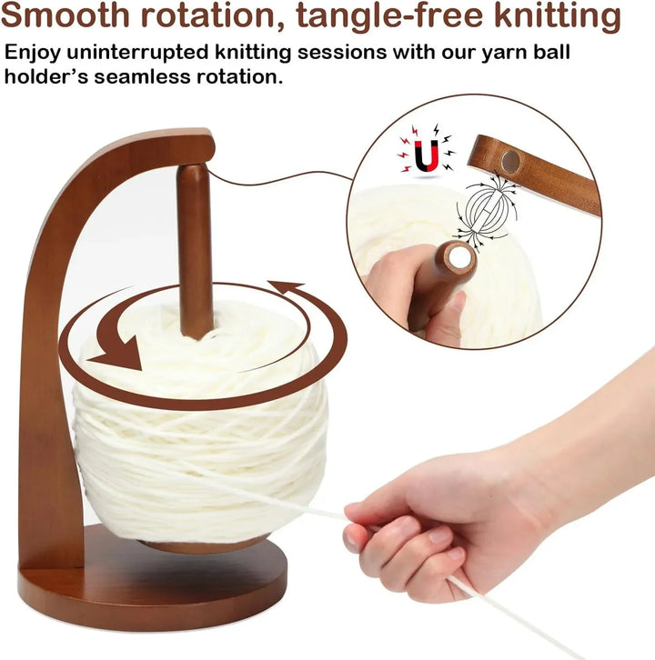 Supporto Gomitolo Filo in Legno Rotante con Sistema Magnetico – Porta Gomitolo per Uncinetto e Maglia