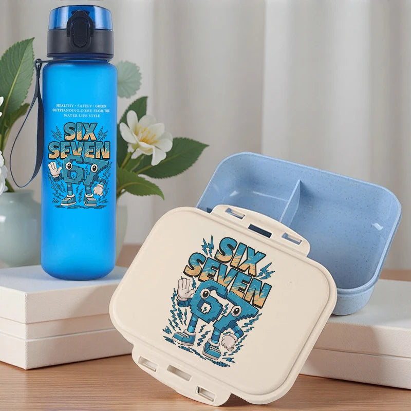 2pcs Steal A Brainrot Bento Lunch Box Water Bottle 67 Six Seven Cartoon Printed Lunch Box Boys School Supplies Children Gifts