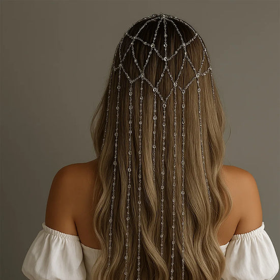 Copricapo Gioiello Donna con Strass e Frange – Oro o Argento