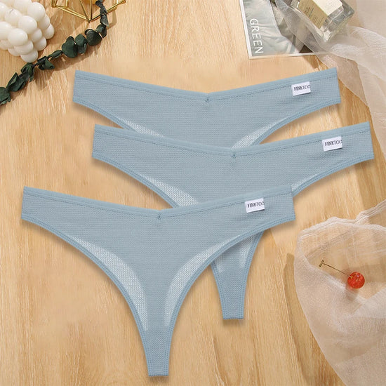 Set 3 pezzi perizomi donna G-string in cotone waffle a vita bassa – underwear sexy comfort quotidiano